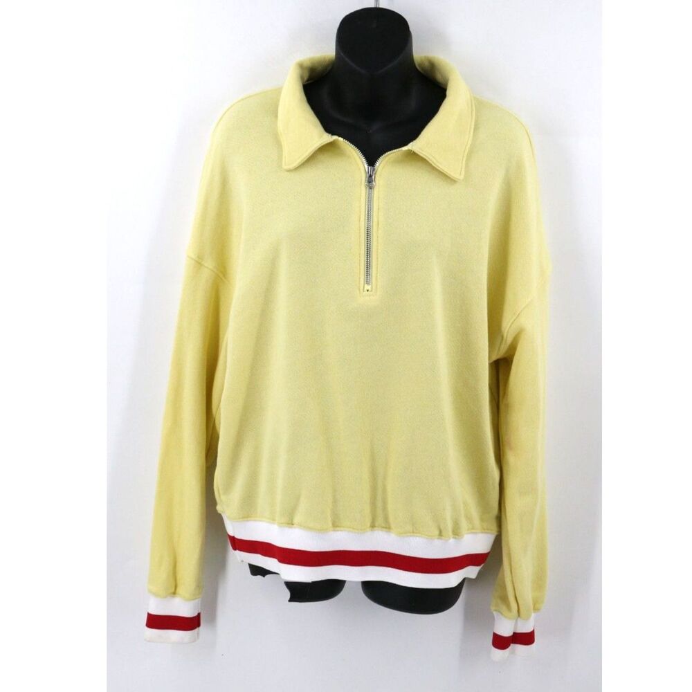 Bucket List Womens 1/2 Zip Sporty Terry Cloth Pullover Size Medium Yellow Boxy